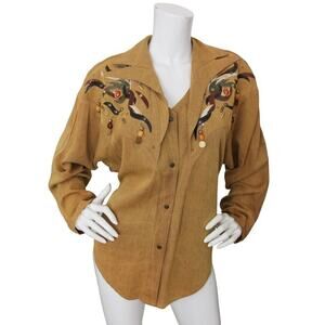 Vintage 80s IIF Shirt Jacket Country Western Cowgirl Rodeo Beaded Snap Front S/M